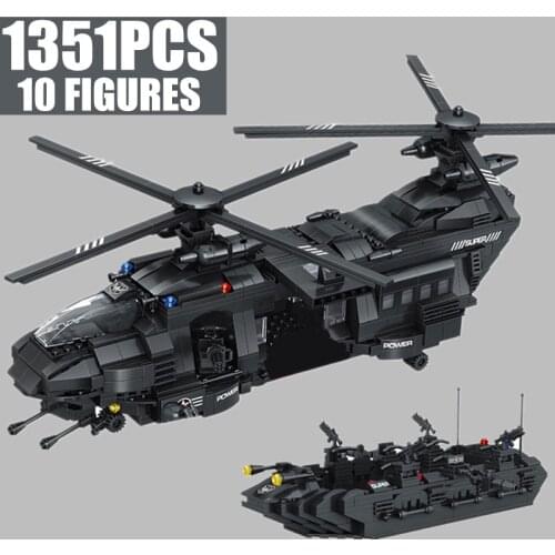 New 1351PCS 10 Figure Military Toys Transport Helicopter SWAT Team City Police Building Block Brick Children Kid Gift