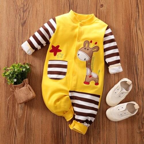 Baby Boy Clothes Newborn Rompers 100% Cotton Giraffe Infant Jumpsuits Pajamas Baby Long Sleeve Cartoon New born Clothing Things