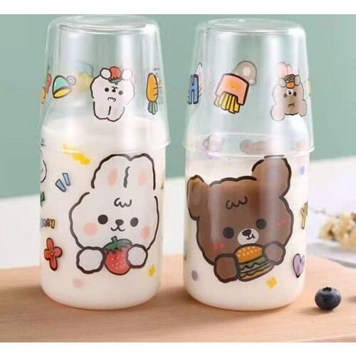 480ml Plastic Water Bottle Tour Drinking Bottle Yakult Shape Cute Kawaii Milk Carton Shaker Bottle for Kids/Girl/Adult Glass