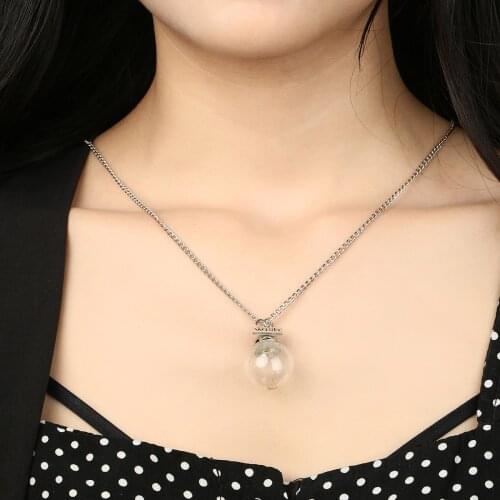 Lucky Wish Necklace Dandelion Pendant Necklace Transparent Glass Ball Girls Birthday Gift Charm Natural Dandelion Chain
