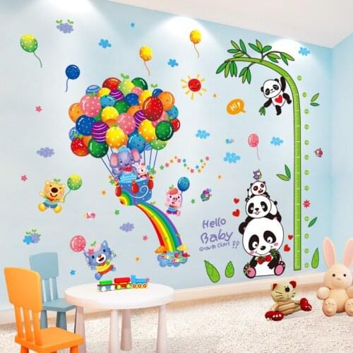 [shijuekongjian] Pandas Bamboo Height Wall Sticker DIY Balloons Animals Mural Decals for Kids Room Baby Bedroom House Decoration