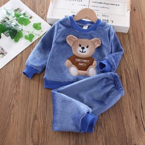 2021 Autumn Winter Children Home Service Suit Warm Coral Fleece Clothes Kids Two-piece Pajamas Set Cute Plush Boys Pajamas