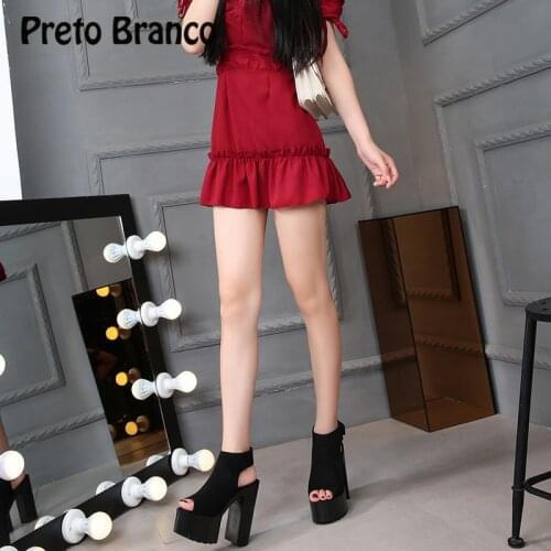 PRETO BRANCO 2020 New Fish Toe Black White Platform Sexy Sandals Thick Heel 14cm Roman Style ZYW-810-2