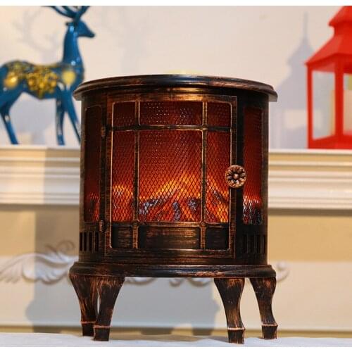 Navidad LED Fireplace Lantern Decorative Flameless Log Fire Effect Vintage Lamp Battery USB Operated Table Light Decor Ornaments