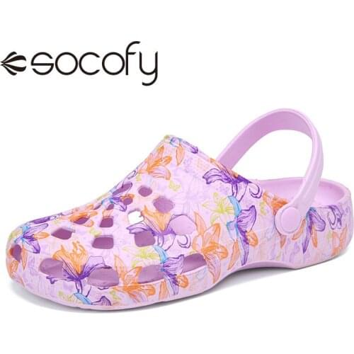 SOCOFY Women 2in1 Clogs Mules Slippers Butterfly Waterproof Non-slip Work Nursing Shoes Casual Outdoor Beach Slippers Shoes 2020