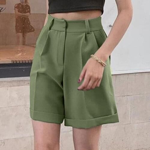 Women Suit Shorts Solid Color Zipper Elegant Straight Leg Pockets Crimping Ladies Casual Shorts Streetwear vetement femme 2021