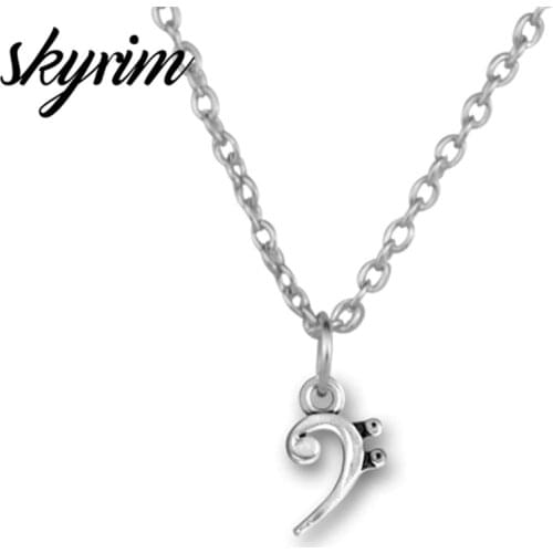 Skyrim Elegant Music Note Tag Statement Pendant Zinc Alloy Sliver Chain Necklace Jewelry For Women Birthday Gift Drop Shipping