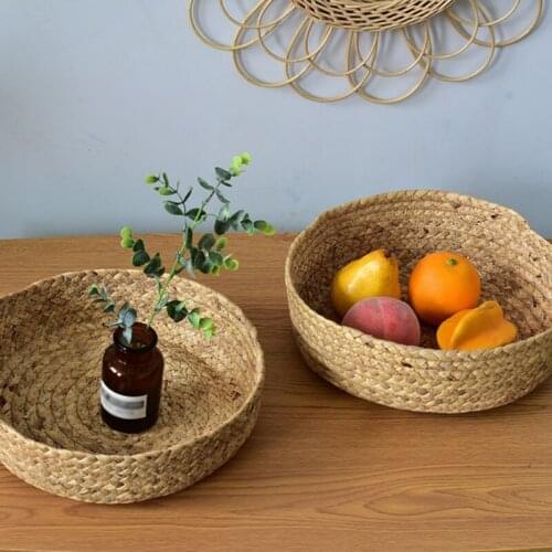 Rattan Handmade Straw Woven Storage Basket Fruit Snack Organizer Storage Box Round Cucurbita Disc Home Supplies