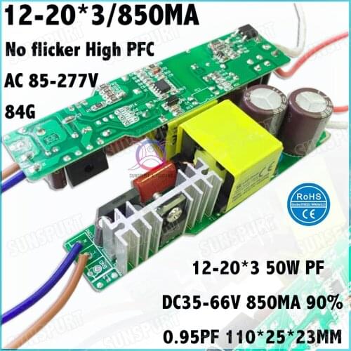 2Pcs PFC No Flicker 60W AC85-277V LED Driver 12-20Cx3B 900MA DC35-68V Constant Current LED Power For LED Spotlight Free Shipping
