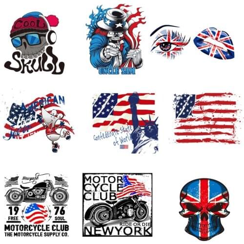 Iron-on Transfers for Clothing Patches for Clothes Motorcycle Stickers Diy Skull Patch Fusible Transfer Vinyl Adhesive Stripe C