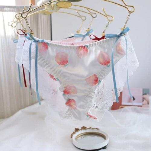 Lace Girl Panties Ribbon Waist Sexy Transparent Sweet Japanese Style Underwear Women Printed Briefs ropa interior femenina