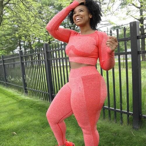 Women Long Sleeve Yoga Set 2 Piece Vital Seamless Sport Suit Gym Clothes Fitness Crop Top Shirt High Waist Shorts Sportswear