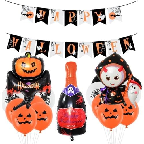 1/10Pcs Halloween Decor Balloons Happy Halloween Pumpkin Bat Spider Wine Glass Foil Balloon For Bar Home Birthday Party Supplies