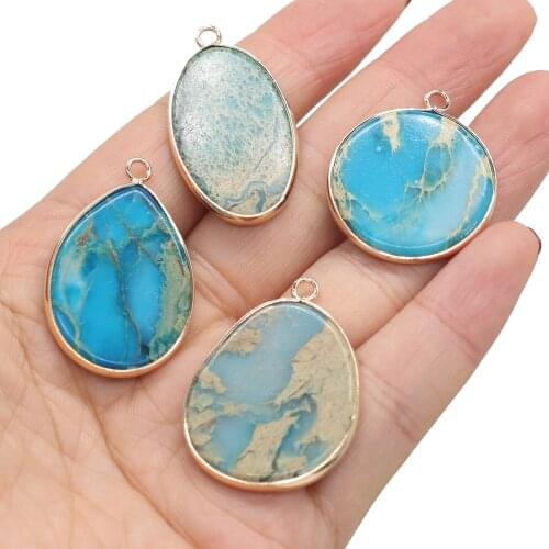 1pcs Natural Stone Blue Ocean Ore Charm Pendant for DIY Necklace Earring Bracelet Accessories Jewelry Making Women Jewelry Gift