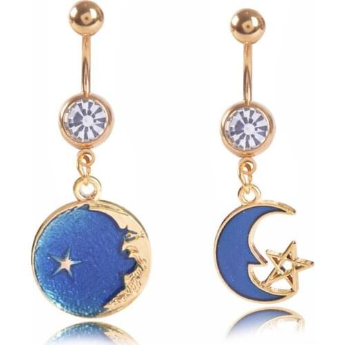 1PCS Blue Moon star Navel Belly Button Rings Belly Piercing Crystal Surgical Steel Woman Body Jewelry Barbell Women Accessories