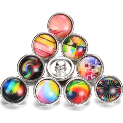 10pcs/lot Mrs Win Snap Jewelry Mixed Style 12mm Glass Snap Colorful Rainbow Round buttons Fit Snap Bracelets Necklaces