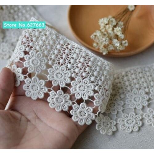 10yards/lot 7.3cm beautiful natural cotton lace, embroidered trim lace for sewing, Garment accessories