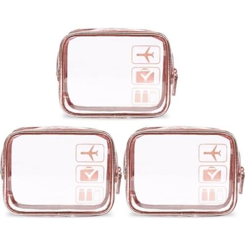3PCS Fashion PVC Plastic Cosmetic Bags Clear Waterproof Portable Makeup Bag Toiletry Bag For Outdoor Travel