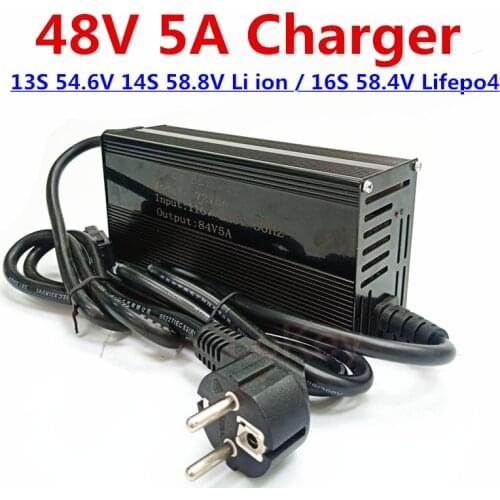 48V 5A Charger 17S 16S lifepo4 58.4V 13S 14S li ion 54.6V 58.8v Smart Charger for ebike scooter motorcycle motor battery