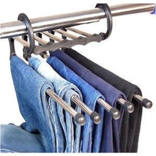 5 In 1 Stainless Steel Shirt Trousers Pants Denim Jeans Scarf Coat Hanger Hook Clothes Rack Organizer