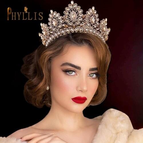 A07 Queen Diadem Beaded Wedding Tiara Baroque Headband Princess Crown Headdress Bridal Headwear Diamond Princess Headpiece