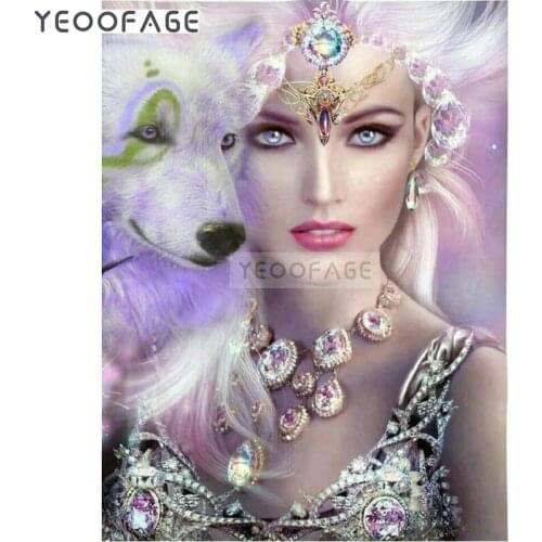 2019 New diamond mosaic image diamond embroidery beauty diamonds painting cross stitch handwork gift wall decor Girl and wolf