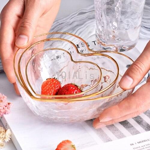 3M Dish Hammer Golden Salad Glass Bowl Hammer Cup Juice Heart Shaped Cup Dessert Fruit and Vegetable Breakfast Bowl Tableware