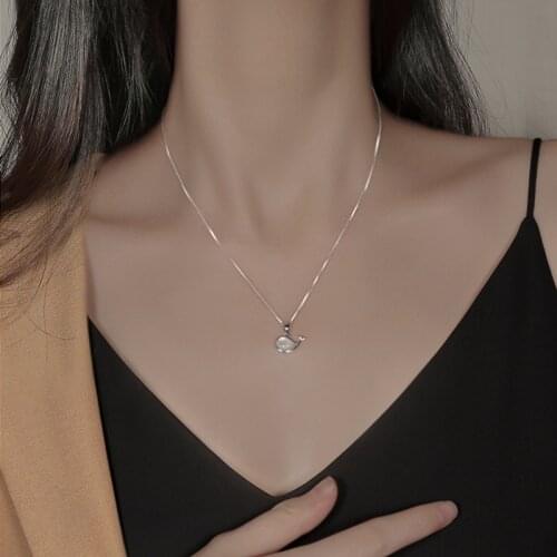 Sweet Dolphin Whale Fish Clavicle Chain 925 Sterling Silver Pendant Necklace For Women Fashion Simple Jewelry Girlfriend Gifts
