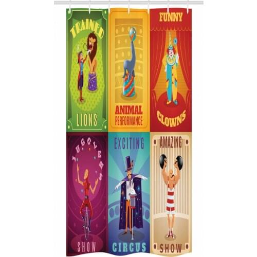 Circus Shower Curtain Set Carnival Time Fun Clown Balloons Ice Waterproof Fabric Narrow Bath Curtain Bathroom Decor with Hooks