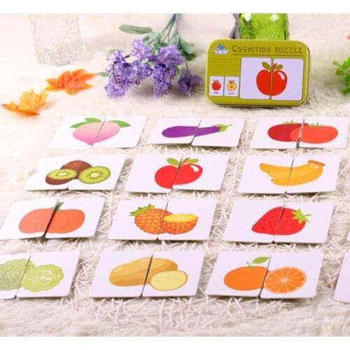 Baby Toys Infant Early Head Start Training Puzzle Cognitive Card Car Fruit Animal Life Set Pair Puzzle Baby Gift