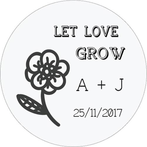 DouxArt 100 Pieces Custom Personalized, Wedding Stickers LET LOVE GROW, 40mm Wedding Communion Invitations Gift Box Label P039