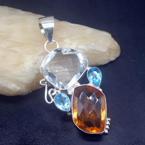 Gemstonefactory Jewelry Big Promotion 925 Silver Glowing Unique Shiny Topaz Women Ladies Gifts Necklace Pendant 1082