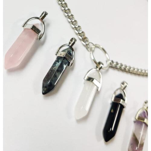 Hot sale Hexagonal Column Quartz Choker Necklaces Pendants Vintage Natural Stone Bullet Crystal Necklace For Women Jewelry