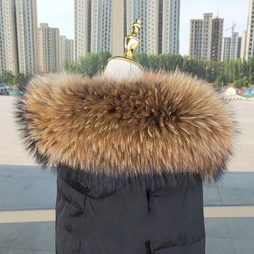 Jkp 100% natural raccoon fur collar, used for down jacket luxury warm real raccoon scarf shawl womens big scarf mens jacket