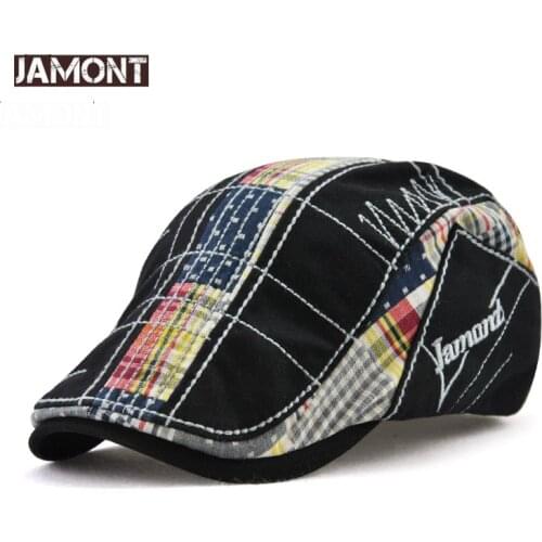 JAMONT Cotton Beret Hats for Mens Summer 2018 NEW Vintage Casual Peaked Caps for Women British Retro Caps Custom Embroidery Hat