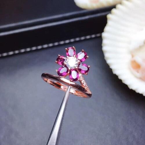 Natural And Real Flower Garnet finger ring Free shipping Natural real garnet 925 sterling silver Ring