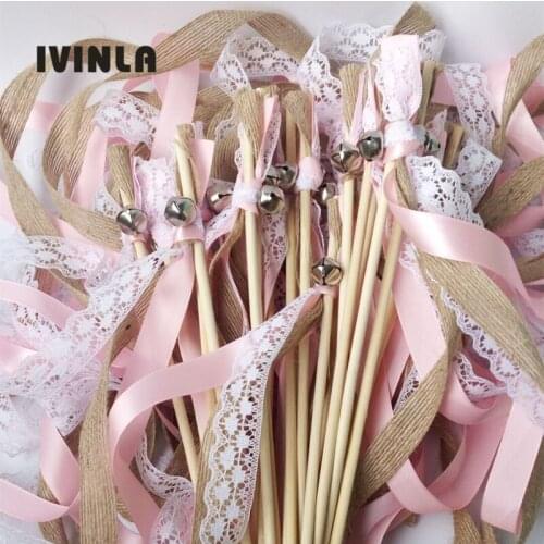 Hot Selling 50pcs/lot Jute wedding wands with lacell for wedding decoration