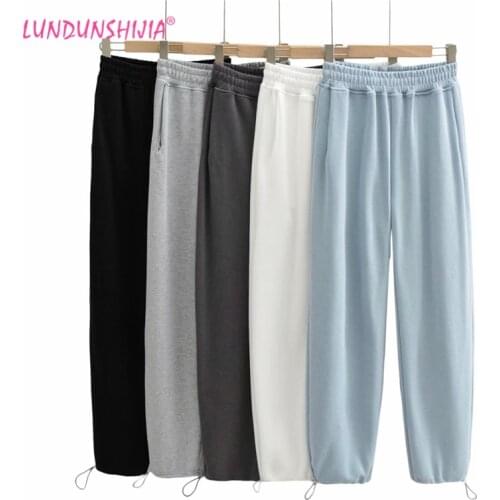 LUNDUNSHIJIA 2021 Fashion Spring Summer Bottoms Sweatpants For Women Solid Elastic High-waist Loose Hip Hop Pants 5 Colors