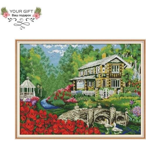 Joy Sunday FA020 Villa In Woods 14CT 11CT Counted and Stamped Villa In Woods Joy Sunday Cross Stitch Kits