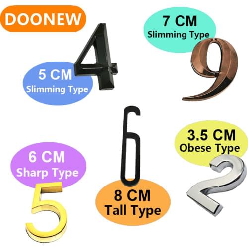 5cm Silver House Number Stickers 3D Self Adhesive Door Sign Number Digit Apartment Hotel Office Door Address ABS Plastic Label