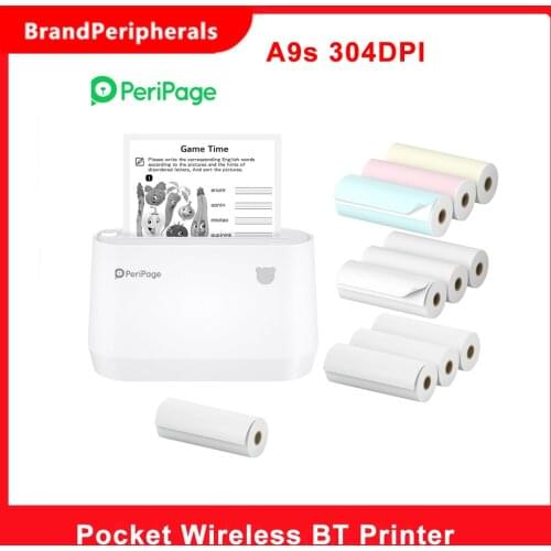 Original PeriPage A9s Mini Thermal Printer Pocket Wireless BT 304DPI Portable Photo Mobile Printer Receipt Label Maker Sticker