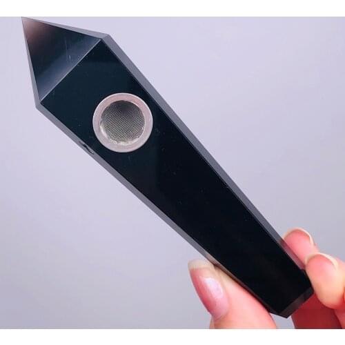 Natural obsidian Quartz Smoking Pipe Crystal Stone Obelisk Wand Point Cigars Pipes Healing With Metal Filter