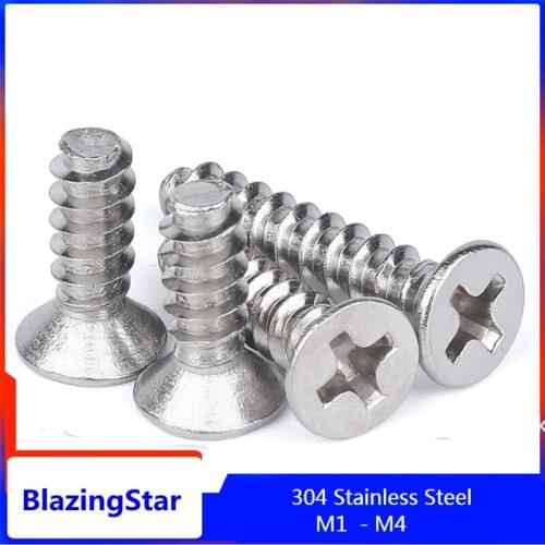M1 - M4 Length 3mm - 20mm 304 Stainless Steel Phillips Countersunk Head Flat Tail Self Tapping Screw Zelftappende Schroeven