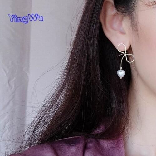 Bowknot earrings female new Golden tassels pearl earring temperament contracted long heart pearl stud earrings for women jewelry