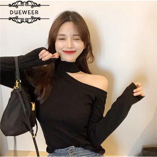 Pullovers Women Tops Knitted Womens Turtleneck Pullover Solid Long Sleeve Off Shoulder Slim Simple Elegant All-match Trendy