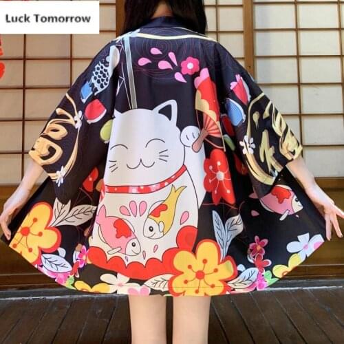 Mascot Lucky Cat Dharma Egg Traditional Kimono Japanese Coat Clothes Red Cardigan Cosplay Men Women Yukata Female Shirt Haori