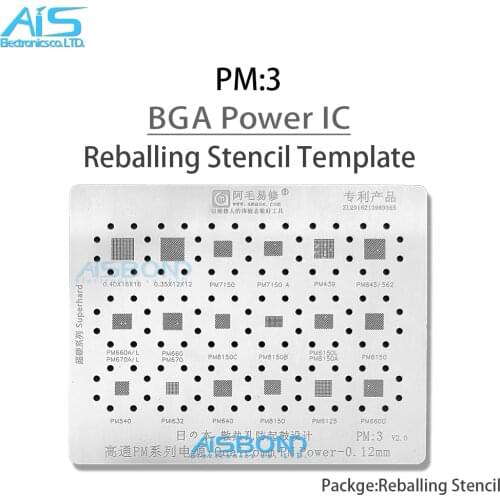PM3 BGA Stencil Reballing For PM439 PM845 PM562 PM640 PM670 PM670A PM670L PM6150 PM6150A PM6150L 0.4*16*16 0.35*12*12