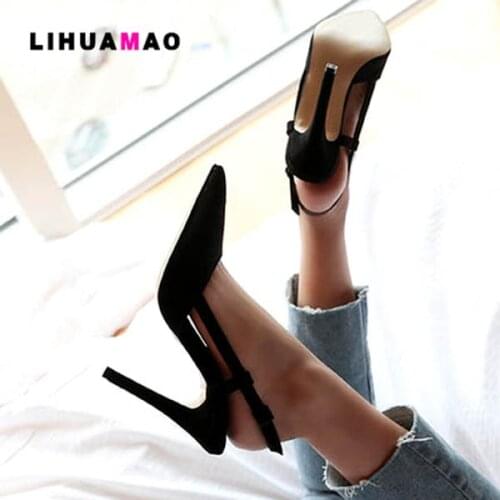 LIHUAMAO sexy women shoes stiletto heels slingbacks ankle strap pointed toe sexy ladies high heel shoes pumps party wedding
