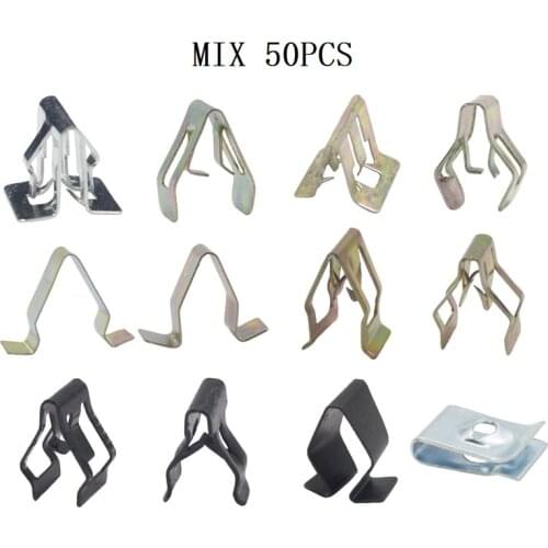 MIX 50PCS Universal U cord lock Metal Fixed Clips For Car Instrument panel Radios Dashboard DVD Fastener Retaining Clamps