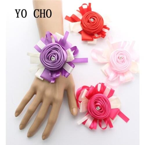 YO CHO High Quality Wrist Flowers DIY Craft Supplies Bridesmaid Sisters Hand Flowers Artificial Bride Flowers For Wedding Party